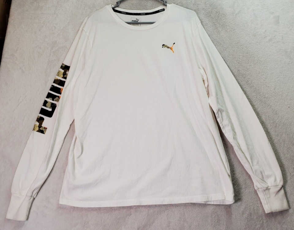 Primary image for PUMA T Shirt Unisex Size Large White Long Raglan Sleeve Round Neck Logo Casual