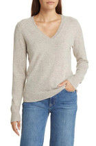 Nordstrom 100% Cashmere Sweater Women’s XS V Neck Beige Hummus Heather New - $67.72