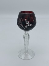 Vintage Cut To Clear Bohemian Czech Crimson Crystal Goblet Wine Stem 5 3/8” - £31.96 GBP
