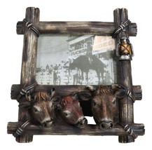 Western Country Rustic Farm Cattle Cow Bulls Barnwood Lantern Picture Fr... - $26.99