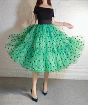 Emerald Green Polka Dot Tulle Skirt Outfit Women A-line Plus Size Tulle Skirts