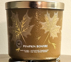 Bath And Body Works Pumpkin Bonfire Scented 3 Wick Candle ** Fall Favorite** - £17.61 GBP