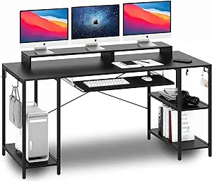 Computer Desk With Keyboard Tray, 55 Inch Industrial Home Office Desk W/... - £207.75 GBP