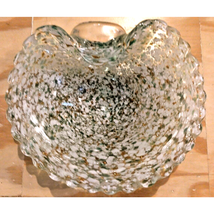 Vintage 8&quot; Murano Clam Shell Art Glass Scalloped Dish Green White Gold S... - $14.80
