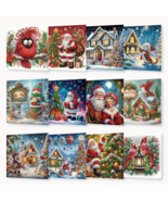 12pcs Cute Red Cardinal Christmas Santa Diamond Jewel Art, COMPLETED & SEALED - $44.54