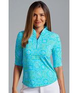 NWT IBKUL COLETTE TURQUOISE LIME Ruched Elbow Sleeve Mock Golf Top XS &amp; S - $59.99