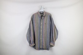 Vtg 90s Streetwear Mens Large Distressed Rainbow Striped Collared Button Shirt - £27.06 GBP