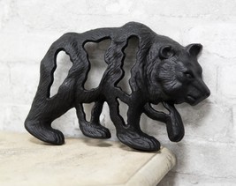 Rustic Western Grizzly Bear Abstract Filigree Art Cast Iron Wall Decor Plaque - £27.90 GBP
