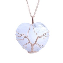 Amethyst Rose Healing Crystal Necklace Rose Gold Tree Of Life Wire Wrapped Heart - £12.87 GBP