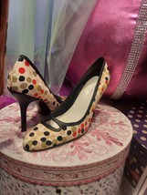 Nine West Rainbow Fabric n Leather Polka Dot Heels Shoe Size 7.5 Party Office - £20.29 GBP