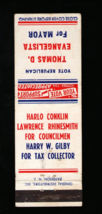 Vintage Matchbook Vote Republican Evangelista for Mayer - $6.66