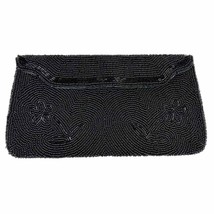 VTG Black Fully Beaded Clutch Bag 1950s Floral Design - $42.77