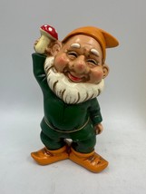 Vtg Elf Gnome Figure Mushroom Christmas Green Yellow Made In Japan 4 1/2&quot; - £12.65 GBP