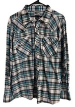 Casual Country Mens Size L Pearl Snap Shirt Blue Black Plaid Western - £9.23 GBP