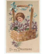 Vintage Postcard Valentine Child in Basket of Violets 1908 Embossed - $8.90