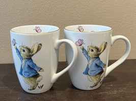Beatrix Potter Peter Rabbit Bunny Easter Set of 4 Collectible Mugs Gold Rim - £52.22 GBP
