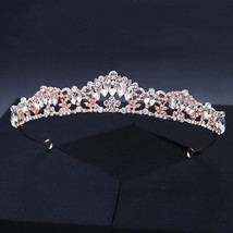 Miallo Fashion Crystal Hair Crown Rose Gold Color Tiaras and Crowns Hair Jewelry - £20.61 GBP