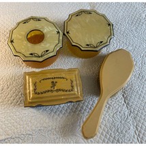 Vintage Vanity Celluloid Powder Hair Receiver trinket box and brush set - £14.89 GBP