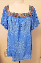 Johnny Was Embroidered Blouse Sz-L Azure Blue - £132.89 GBP