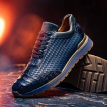 calfskin and genuine caiman crocodile fashion sneaker Shoes Roma Navy image 10