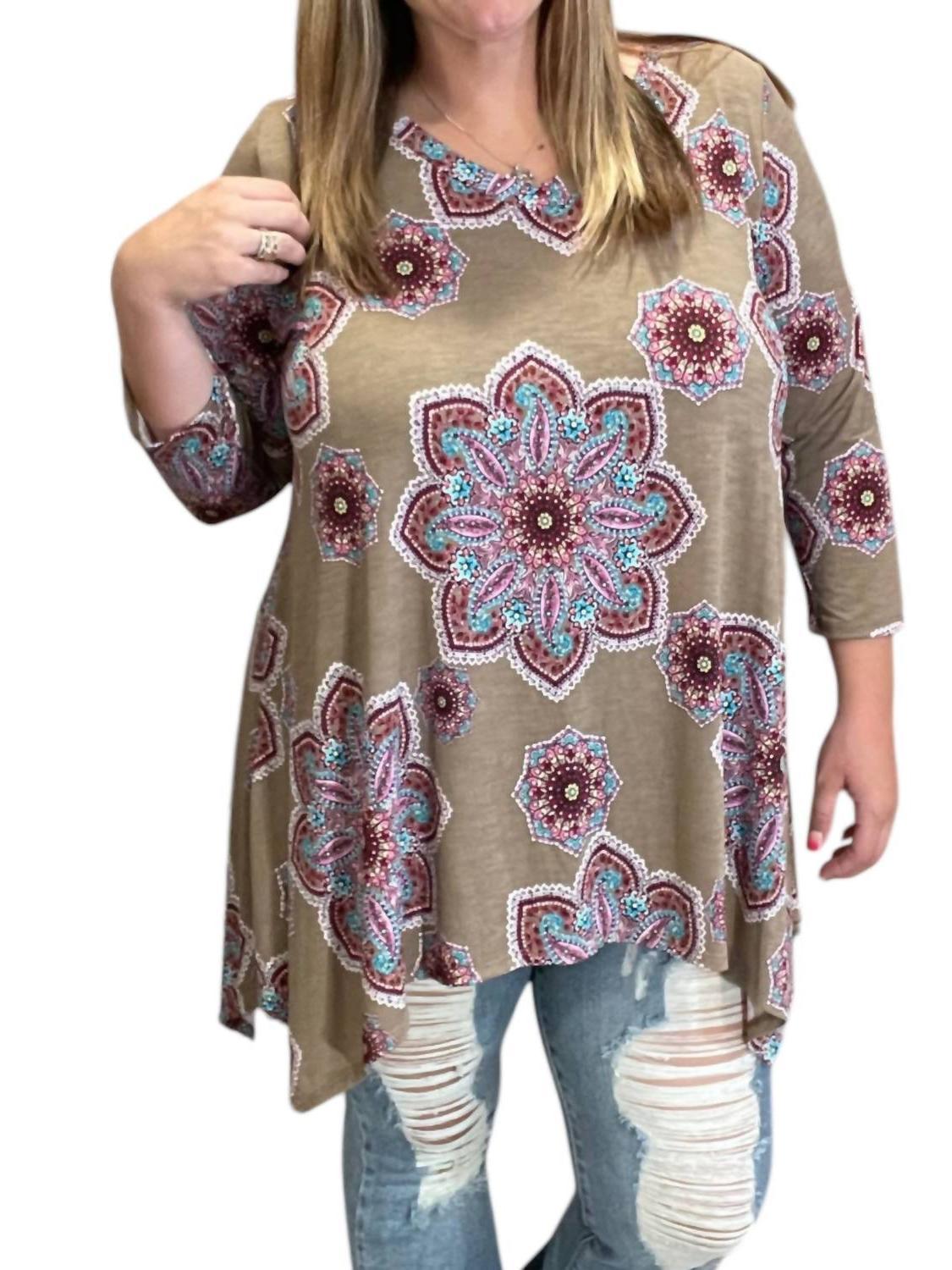 Honeyme abstract sharkbite top Mocha - $31.00
