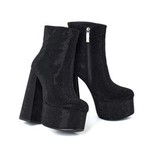 Genuine Leather Rhinestone Platform Ankle Boots New Autumn Women&#39;s Shoes Sexy Su - £149.10 GBP