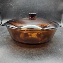 Vintage Anchor Hocking Visions 2 Quart 9&quot; Casserole Dish With Lid Amber ... - $22.89