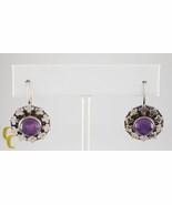 Vintage Sterling Silver Amethyst Cabochon Dangle Earrings with Hook Backs - $265.83 CAD