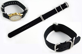 20mm watch band FITS Fossil Watches Black Nylon Woven with 4 Rings strap  - £12.81 GBP