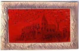 Christmas Postcard Red Cellopane Country Church Snow Scene VINTAGE - $2.16