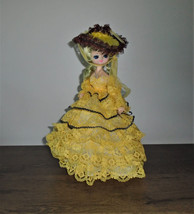 Vintage Big Eyed Bradley Doll Burgundy Korea 14&quot; Southern Belle Layered Dress - £42.52 GBP