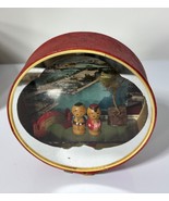 Vtg Japanese Round Diorama Box Kokeshi Figures Mirror Wooden - $39.97