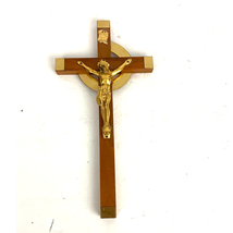 VTG Wooden Metal Wall Cross Crucifix Natural Wood Holy Religious Carved Christ  - £15.81 GBP