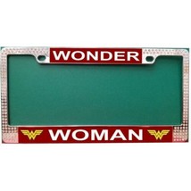 wonder woman superhero dc chrome license plate frame double white crystals - $49.99