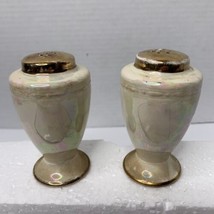 Vintage Lusterware Ceramic Salt And Pepper Shakers Iridescent Pearl Gold Accent - £6.39 GBP