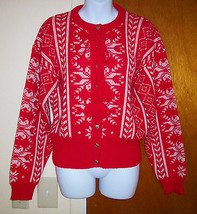 Eagle&#39;s Eye Vintage Wool Cardigan Sweater w/Tassels, Red, Snowflakes ExUC! - £27.93 GBP