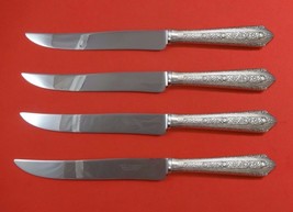 Normandie by Wallace Sterling Silver Steak Knife Set 4pc Texas Sized Custom - £228.70 GBP