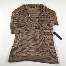Elie Tahari Cardigan Sweater Womens Extra Large Brown Striped Linen Blend Open - £74.76 GBP