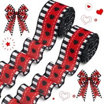 2 Roll 20 Yards Valentines Ribbons 2 Inch Hearts With Stripes Wired Ribb... - £20.35 GBP