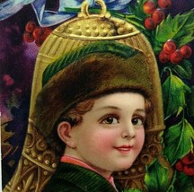 Victorian Christmas Postcard Boy Bell Ornament Series 1480 Germany Antique - $27.90