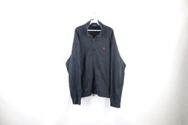 Ralph Lauren Mens XL Distressed Cotton Ribbed Knit Full Zip Sweater Jacket Black - $44.50