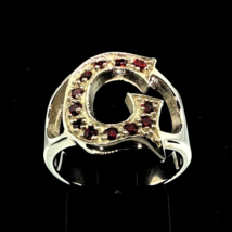 Sterling silver initial G ring with 12 Sparkling Red CZ stones high polished 925 - £58.99 GBP