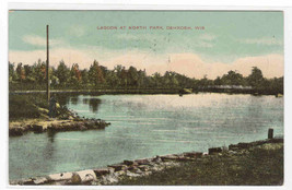 North Park Lagoon Oshkosh Wisconsin WI 1909 postcard - $5.94