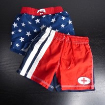 2pc Bundle Lot Baby Boy&#39;s 18M Red White &amp; Blue Swim Trunks Shorts Bottoms - £5.61 GBP