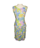 Vintage Custom Made One Of A Kind Floral Bow Drop Waist Pleated Midi Dre... - $75.00