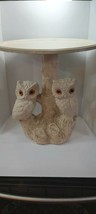Owls on branch Statue End side table 18 in ceramic base Resin Top Vintage 1970 - £148.11 GBP