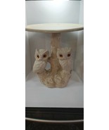 Owls on branch Statue End side table 18 in ceramic base Resin Top Vintag... - £145.70 GBP