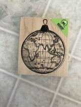 CHRISTMAS ORNAMENT WORLD MAP GLOBE HERO ARTS  RUBBER STAMP WOOD MTD  - £14.12 GBP