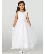Girls White First Communion Dress w/ Tulle &amp; Organza Skirt (604) - $90.00+