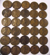 1930 Lincoln Wheat Cents - Very Good/Fine detail - 30 coins - £7.91 GBP